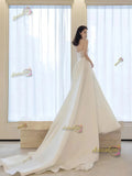 Sweetheart White Lace A Line Wedding Dress With Detachable Train