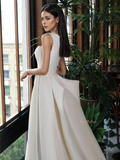 Sweep Train Straps Satin A Line Wedding Dress