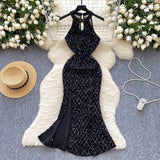 Sparkle Stylish Front Slit Black Dress