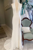Off White Halter Open Back Mermaid Beading Wedding Dress