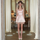 Short Mini Lace Pink Strapless Homecoming Dress