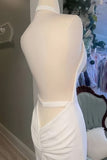 Off White Halter Open Back Mermaid Beading Wedding Dress