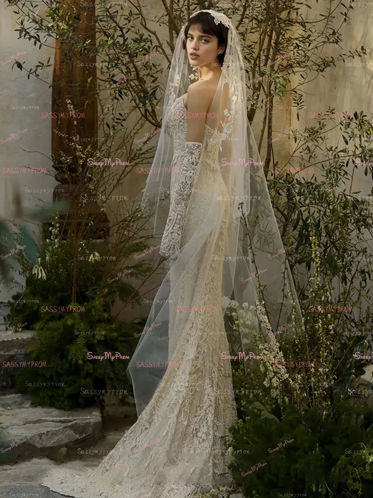 Beading Lace Trumpet Mermaid Sweetheart Wedding Dress US2 / As the picture