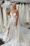 Lace A Line Tulle Mesh Sweetheart Wedding Dress With Slit