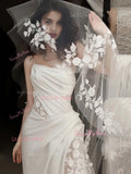 Trumpet Mermaid Lace Appliques Satin Ruched Wedding Dress