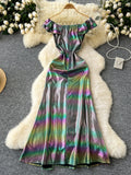 Off-Shoulder Shimmering Long Dress with Slit