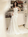 Trumpet Mermaid Lace Appliques Satin Ruched Wedding Dress