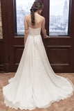 V Neck White Chiffon A Line Wedding Dress