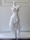 White Lace High Low Beading Prom Party Dress