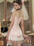 Short Mini Lace Pink Strapless Homecoming Dress