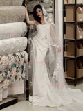 Trumpet Mermaid Lace Appliques Satin Ruched Wedding Dress