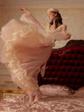Pink Lace Vintage Tea Length Tulle Long Sleeves Wedding Dress