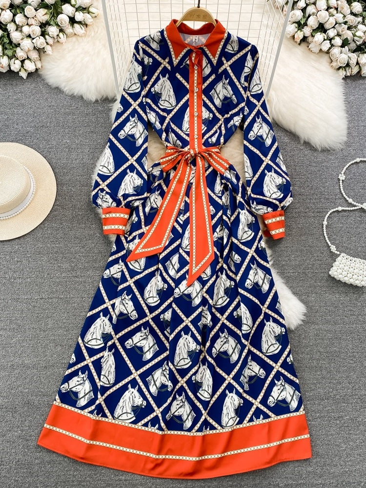 Blue Equestrian Print Dress - Cucciolo & Cavallo XL Blue Equestrian Print Dress - Cucciolo & Cavallo XL