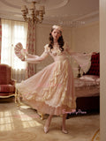 Pink Lace Vintage Tea Length Tulle Long Sleeves Wedding Dress