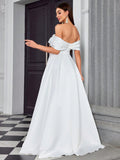Ruched A Line Off The Shoulder Wedding Dress With Slit