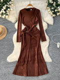 Long Sleeves Winter Velvet Coffee Party Dress