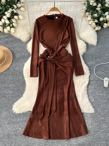 Long Sleeves Winter Velvet Coffee Party Dress
