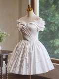 Satin White Short Butterfly Off The Shoulder Appliques Homecoming Dress
