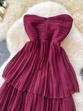 Sweetheart Pleated Skirt Burgundy Dress