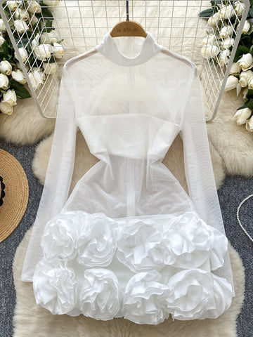 Long Sleeve Vibrant Ruffles White Party Dress