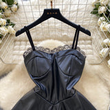 Sweet Short Black Mini Ruffles Lace Dress