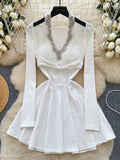 White Halter Beading Crystal Mini Dress