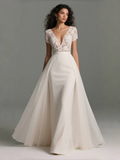 Trumpet Mermaid Satin V Neck Wedding Dress With Detachable Train