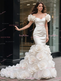 Off The Shoulder Trumpet Mermaid Satin Flower Wedding Dress