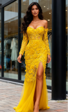 Long Sleeve Trumpet Mermaid Yellow Sweetheart Prom Dress