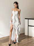 Soft Layers Flattering White High-Low Dress