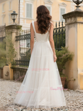 Simple Straps Tulle A Line Square Wedding Dress
