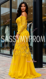 Long Sleeve Trumpet Mermaid Yellow Sweetheart Prom Dress
