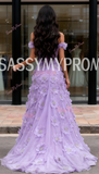 Purple Flower Beading Tulle Off The Shoulder Mermaid Prom Dress