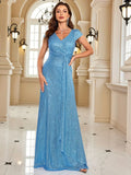 Azure Dream Flowing Skirt V-Neck Sequined Party Dress