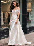 Lace Satin A Line Off The Shoulder Wedding Dress
