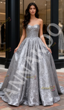 Sequin A Line Silver Sparkle Sweetheart Prom Dress