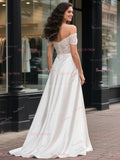 Lace Satin A Line Off The Shoulder Wedding Dress