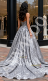 Sequin A Line Silver Sparkle Sweetheart Prom Dress