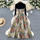 Flowing Skirt Floral Two Piece Print Dress