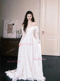 Lace Off The Shoulder Long Sleeve A Line Wedding Dress