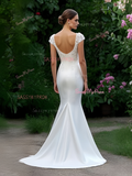 Appliques Satin Cap Sleeve Trumpet Mermaid Wedding Dress