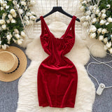 Flattering Waist Red Velvet Midi Dress