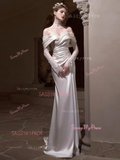 Long Sleeves Trumpet Mermaid Lace Satin Wedding Dress