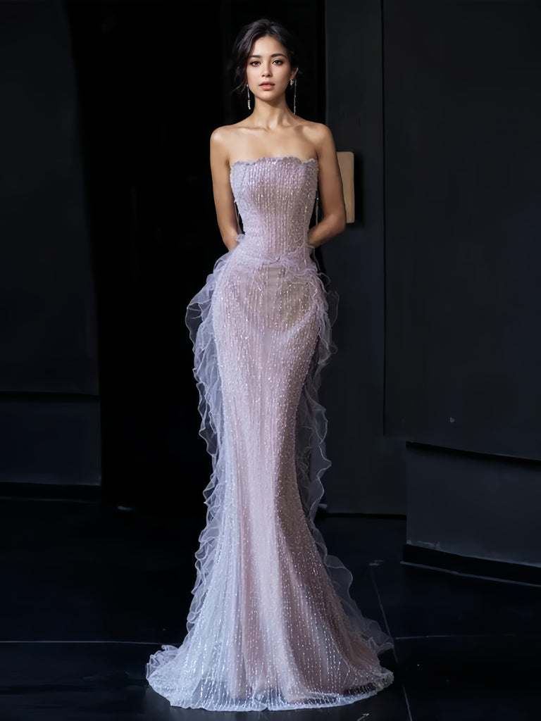 Sequin Trumpet Mermaid Strapless Purple Tulle Prom Dress US10 Sequin Trumpet Mermaid Strapless Purple Tulle Prom Dress US10