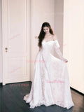 Lace Off The Shoulder Long Sleeve A Line Wedding Dress