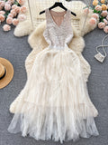 Lace Flowing White Tulle V Neck Dress