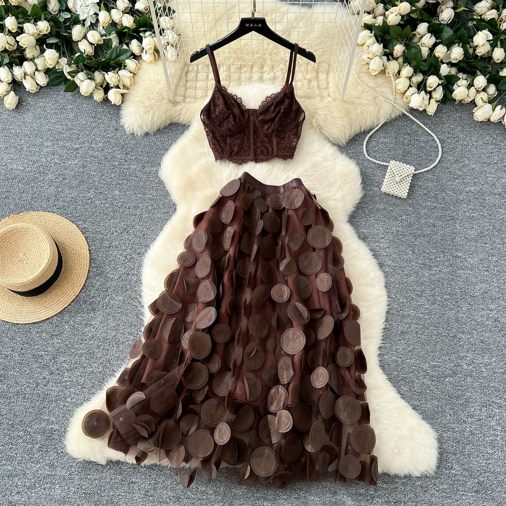 lace top tutu dress Tulle Skirt Beige Lace Embroidery Dress XS / Beige