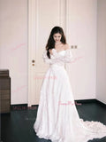 Lace Off The Shoulder Long Sleeve A Line Wedding Dress