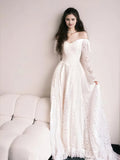 Lace Off The Shoulder Long Sleeve A Line Wedding Dress