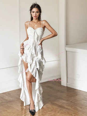 Soft Layers Flattering White High-Low Dress
